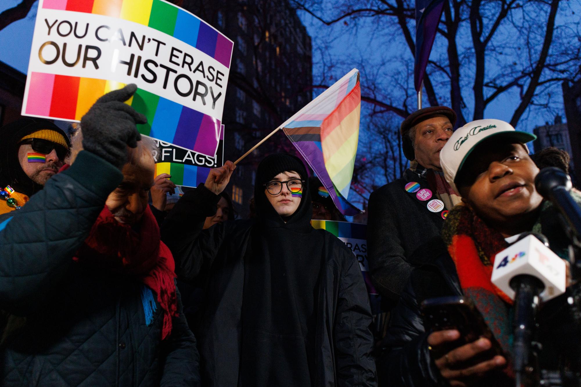 Hundreds protest Trump administration’s pride flag removal at Stonewall Inn