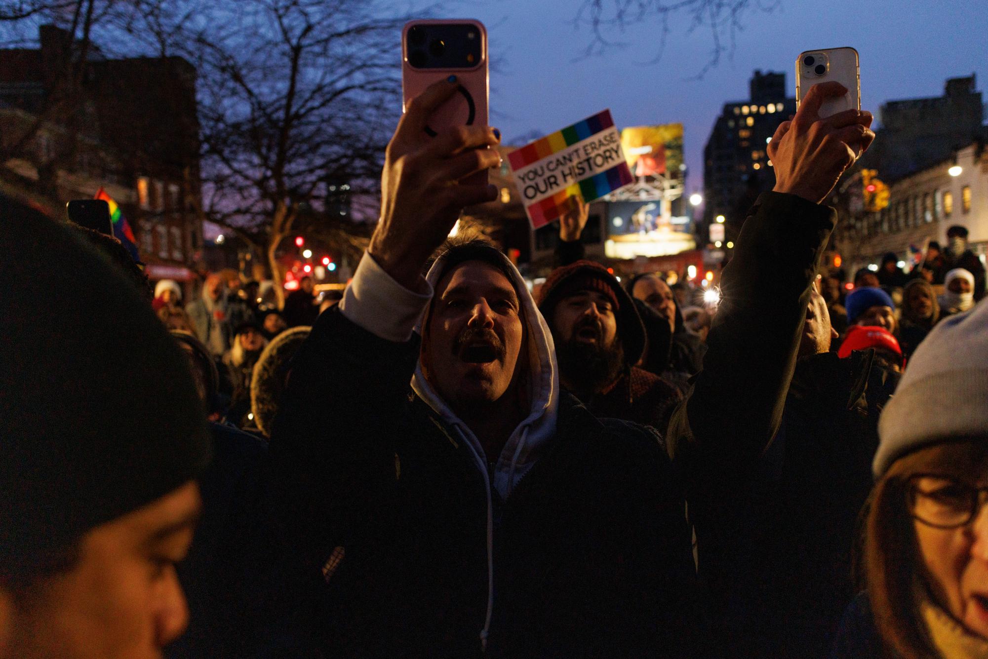 Hundreds protest Trump administration’s pride flag removal at Stonewall Inn