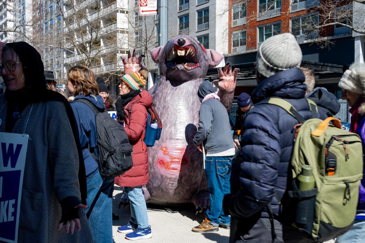The New York City Central Labor Council set up a giant inflatable rat. (Zara Surti for WSN)