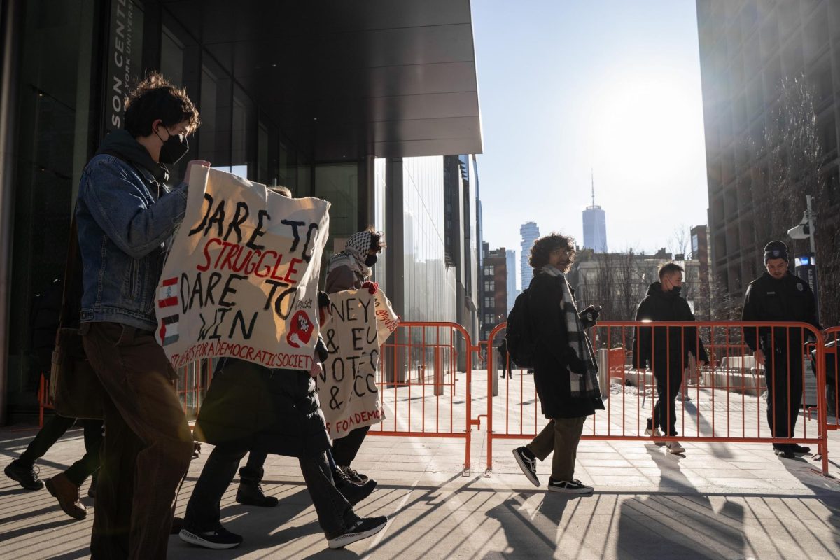 Students for a Democratic Society protest outside the Paulson Center last January. (Alex Woodworth for WSN)